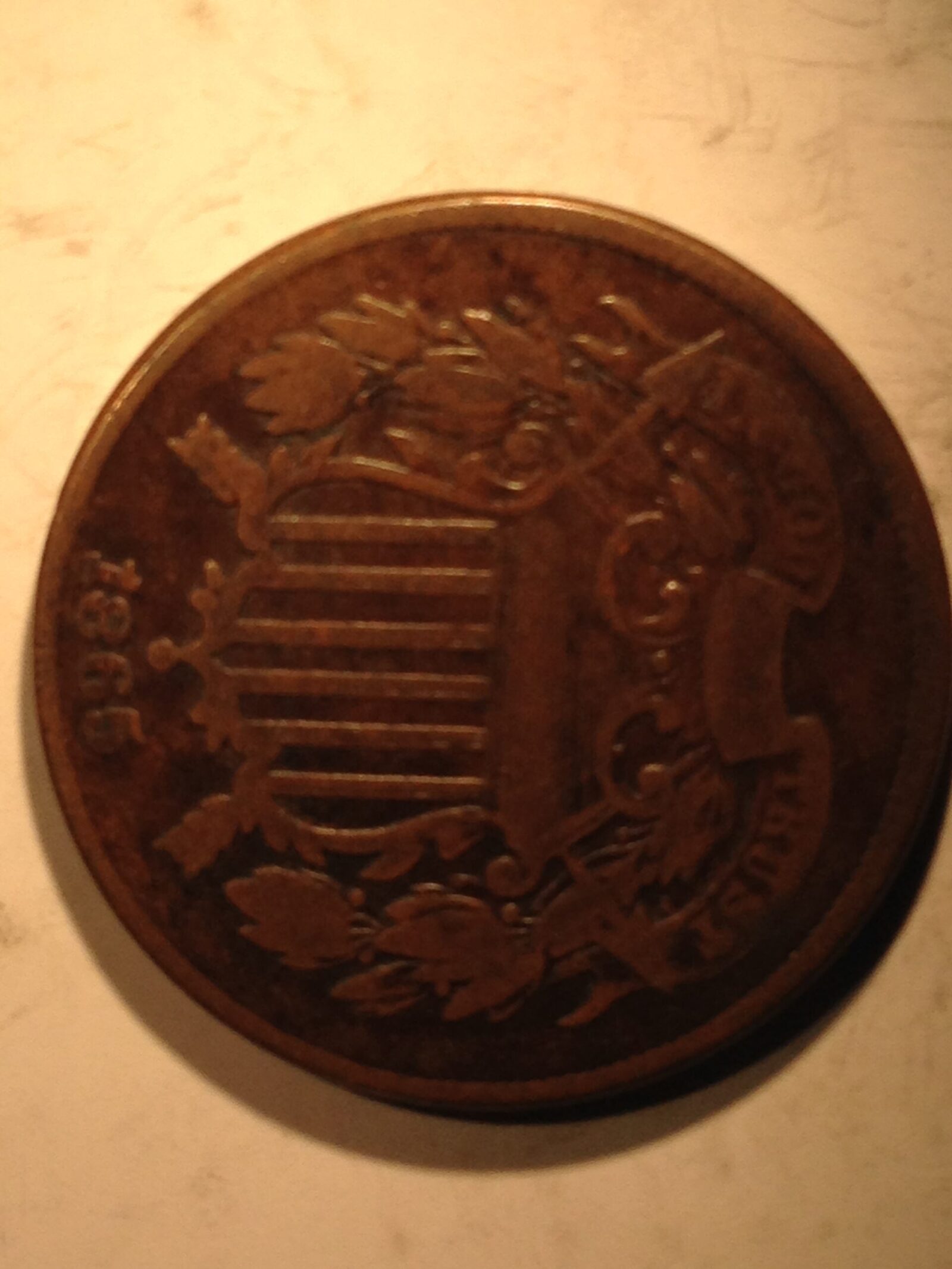 1865 Two Cent Piece VG-F