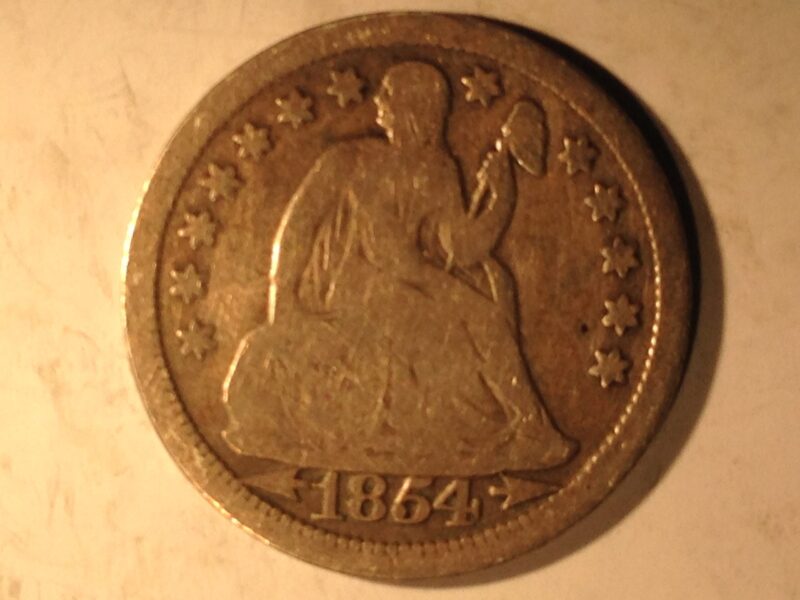 1854 W/Arrows Seated Dime F