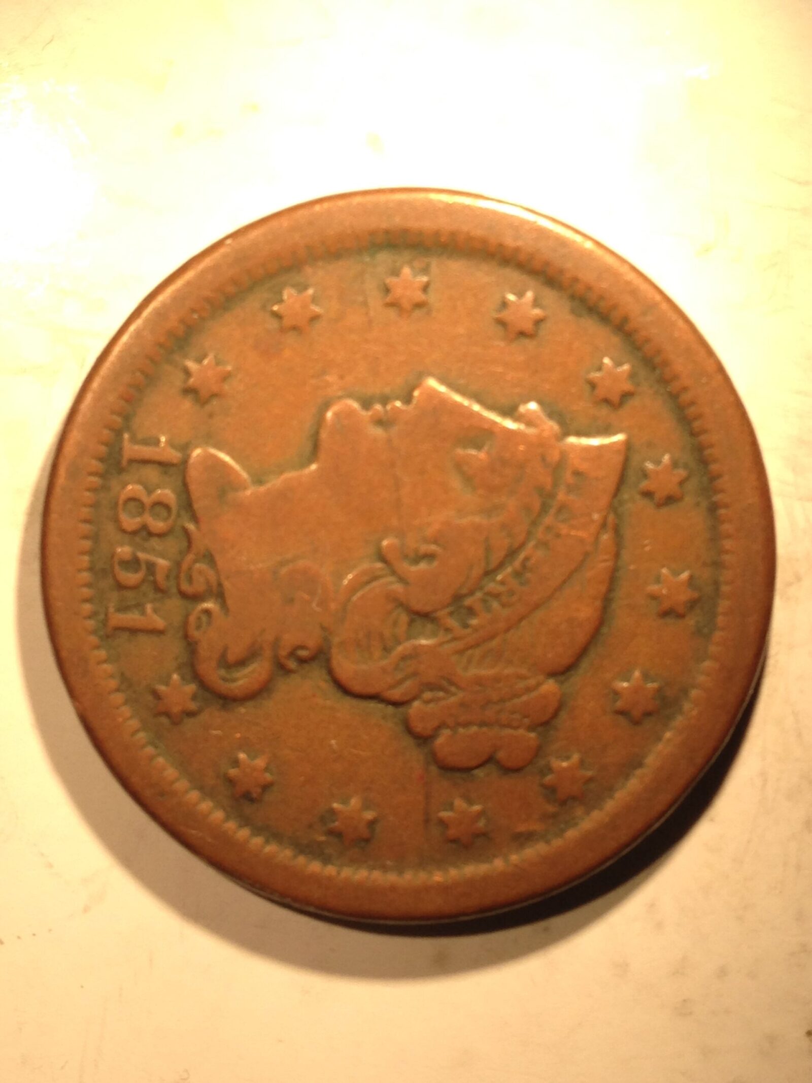 1851 Large Cent  F