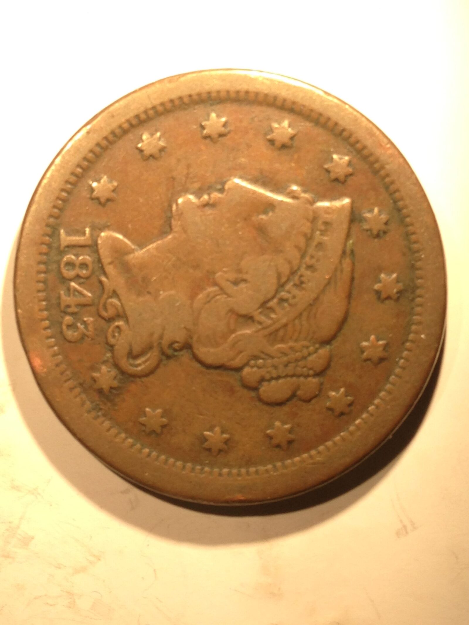 1843 Large Cent  VG