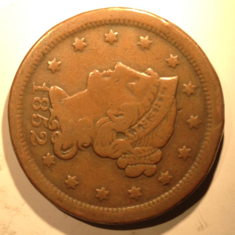 1852 N3, R1 Large Cent  F