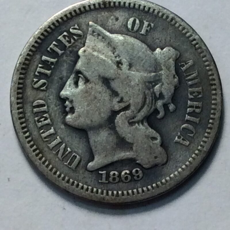 1869 Three Cent Nickel VG