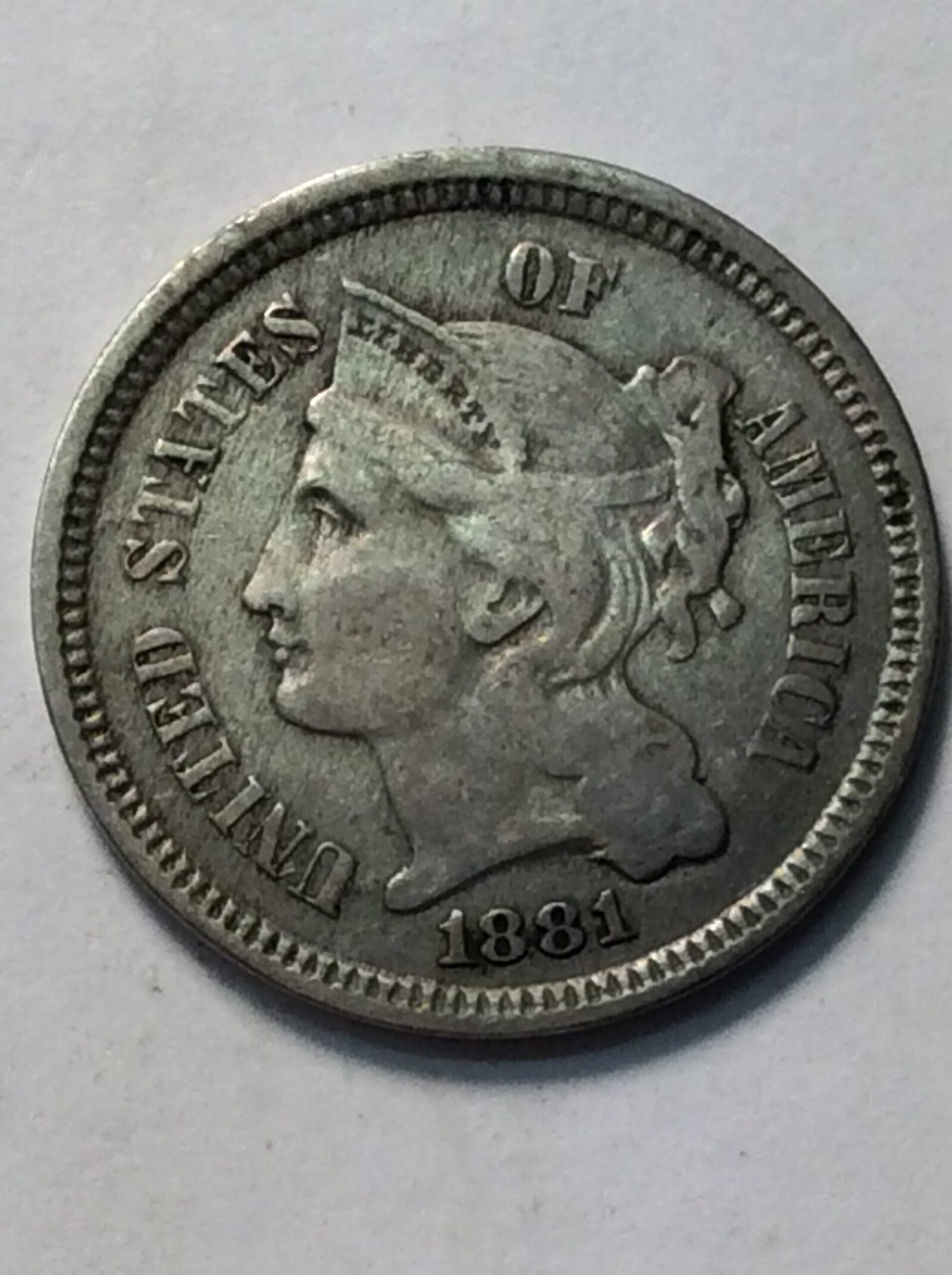1881 Three Cent Nickel F