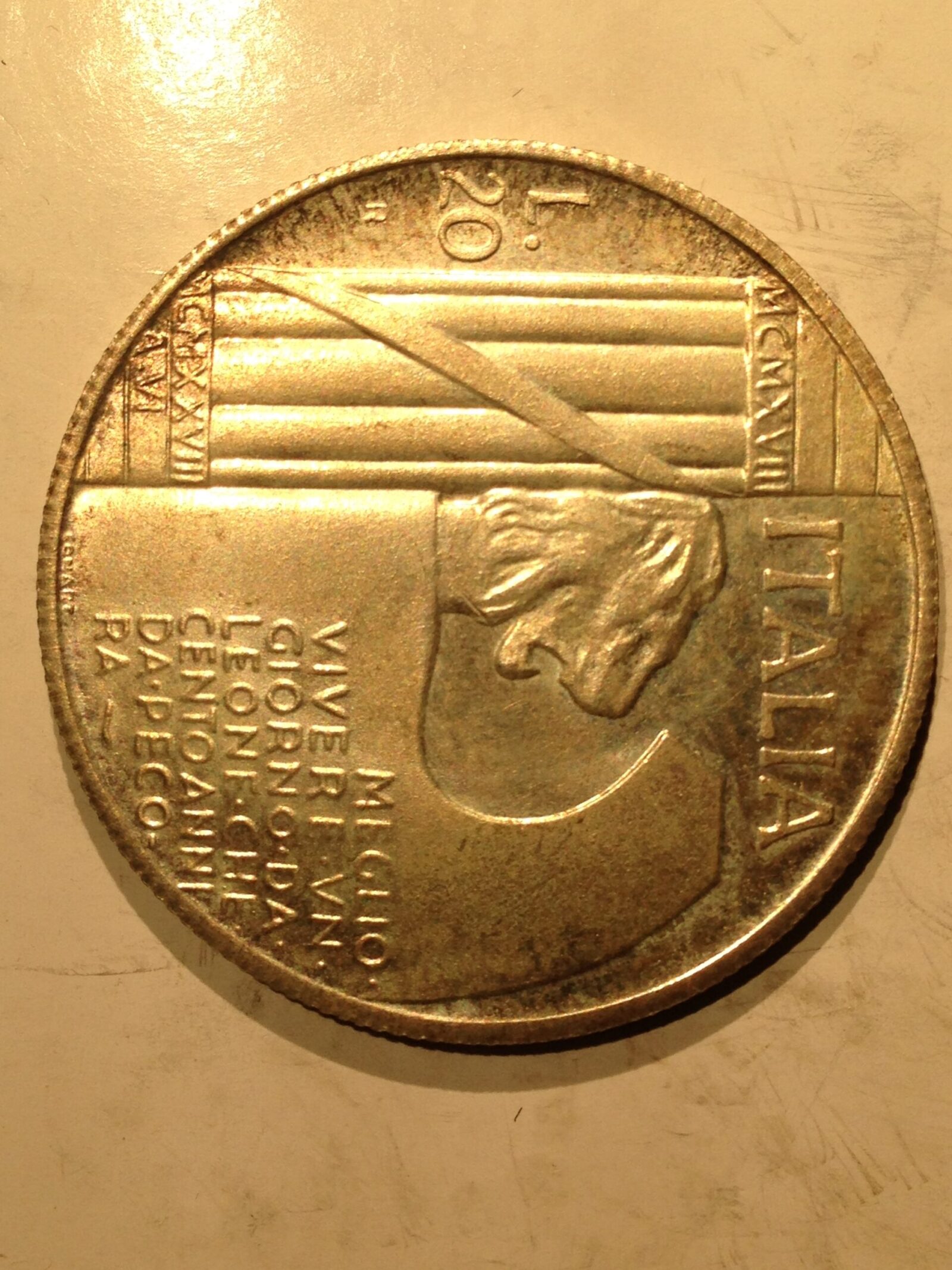 1943 Mussolini Fantasy Coin 20 Lira BU - Image 2