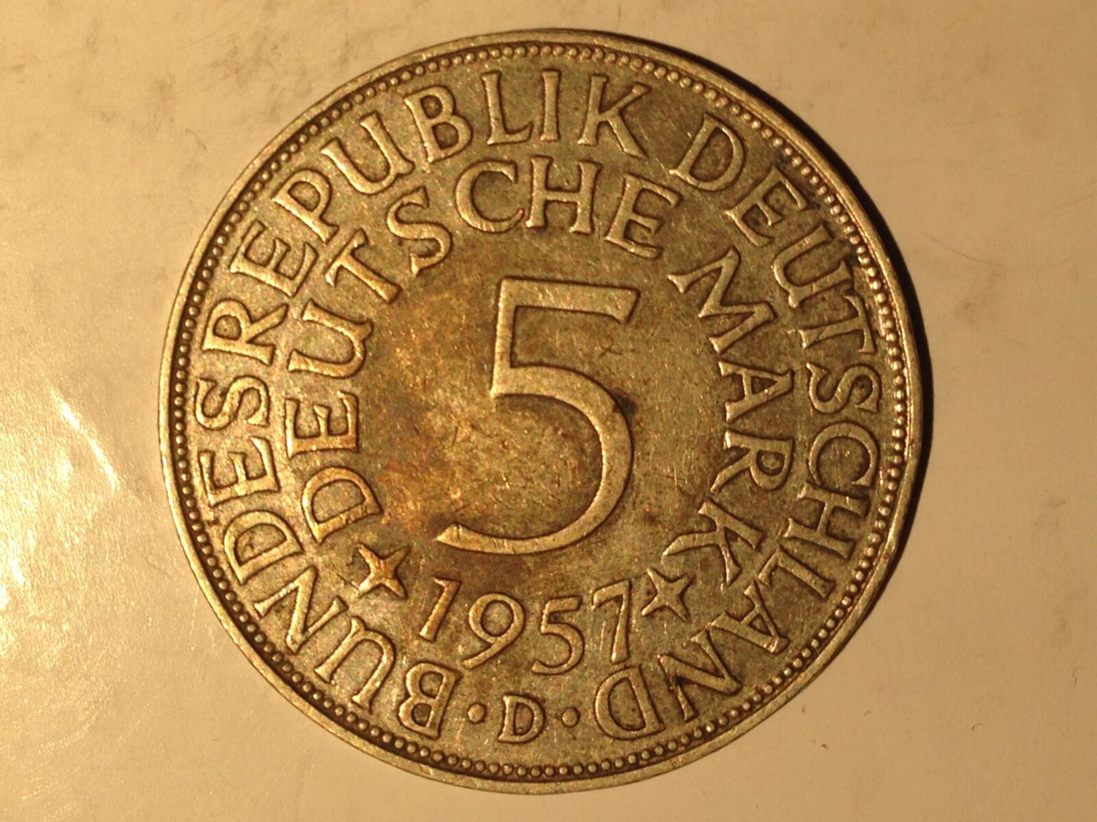 Germany 1957-D 5 Mark VF/XF - Image 2