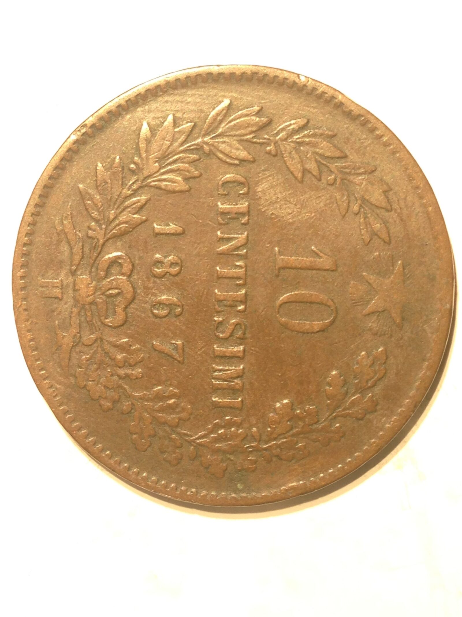 Italy 1867 H 10 Centesimi XF - Image 2