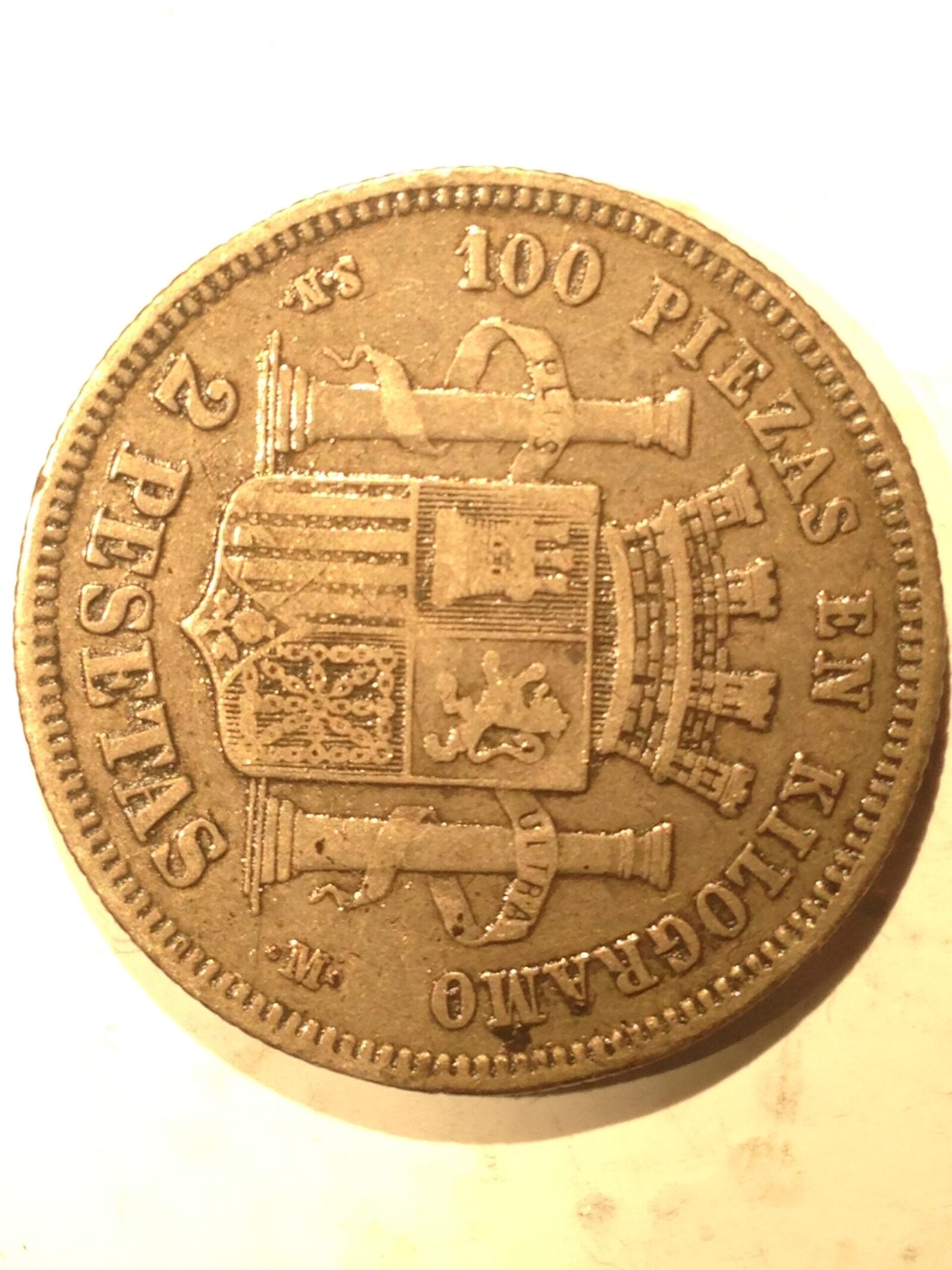 Spain 1869 2 Pesetas F - Image 2
