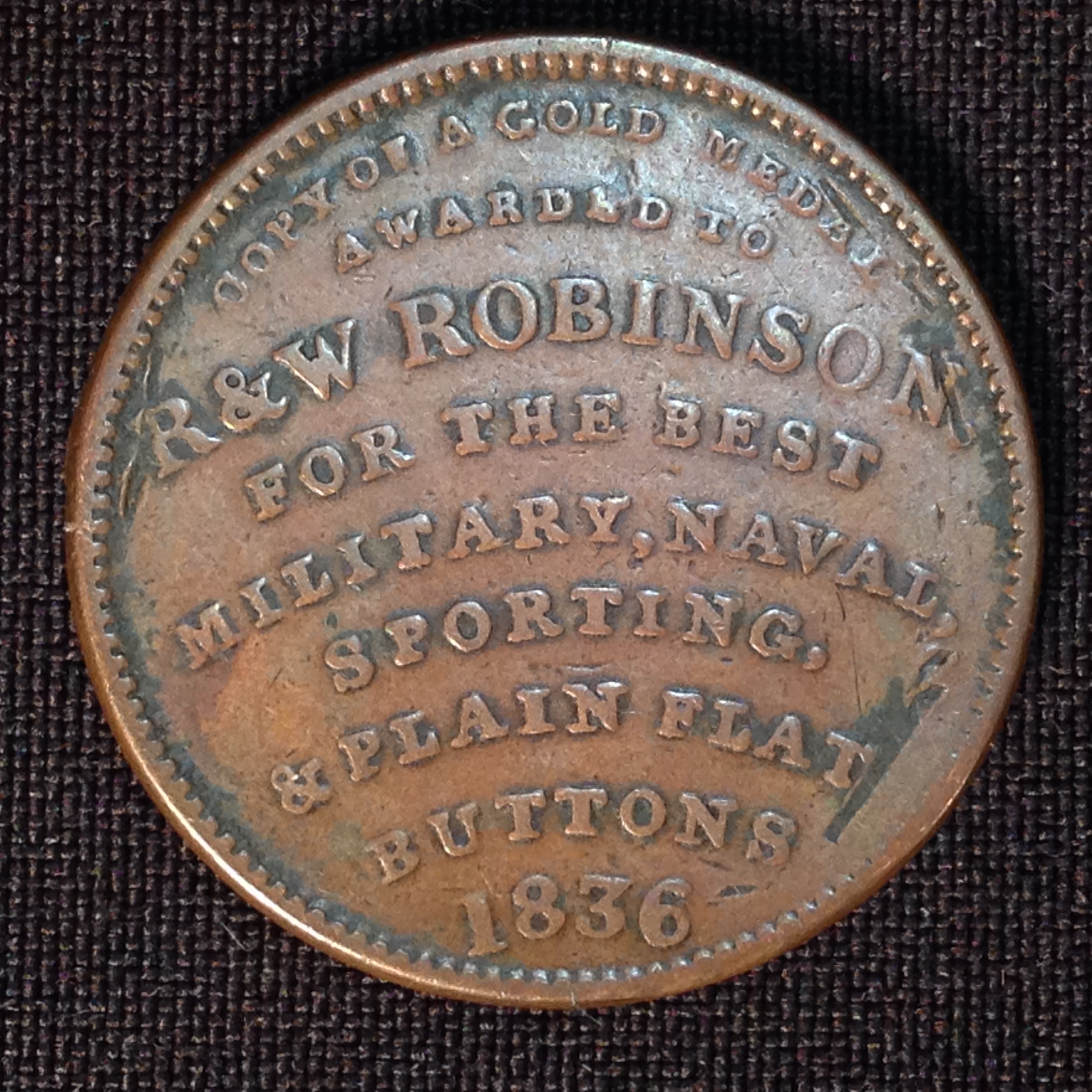 1836 Hard Times Token "R&W Robinson" Attleboro, Mass VF HT ...