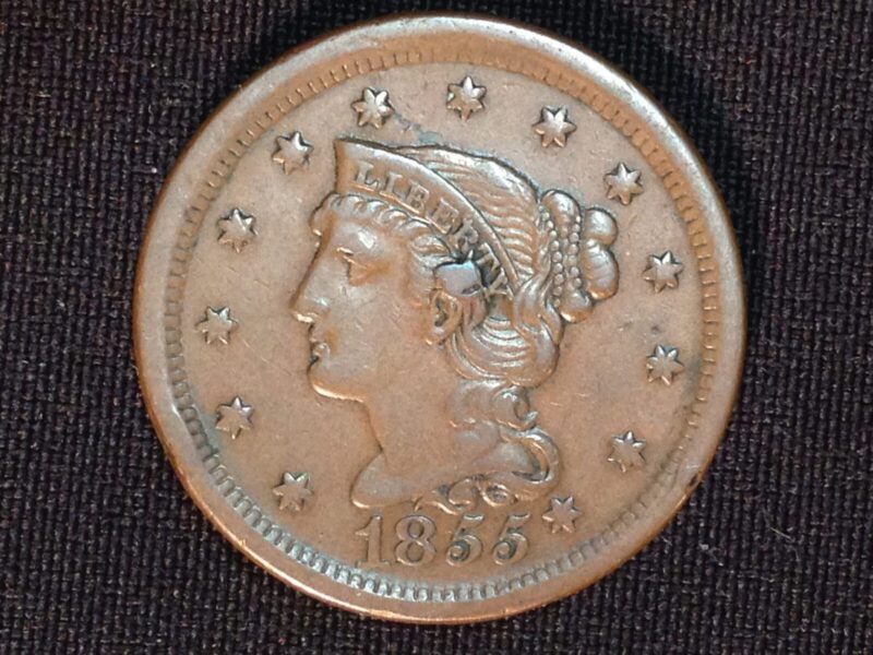 1855 Large Cent Knob on Ear AU