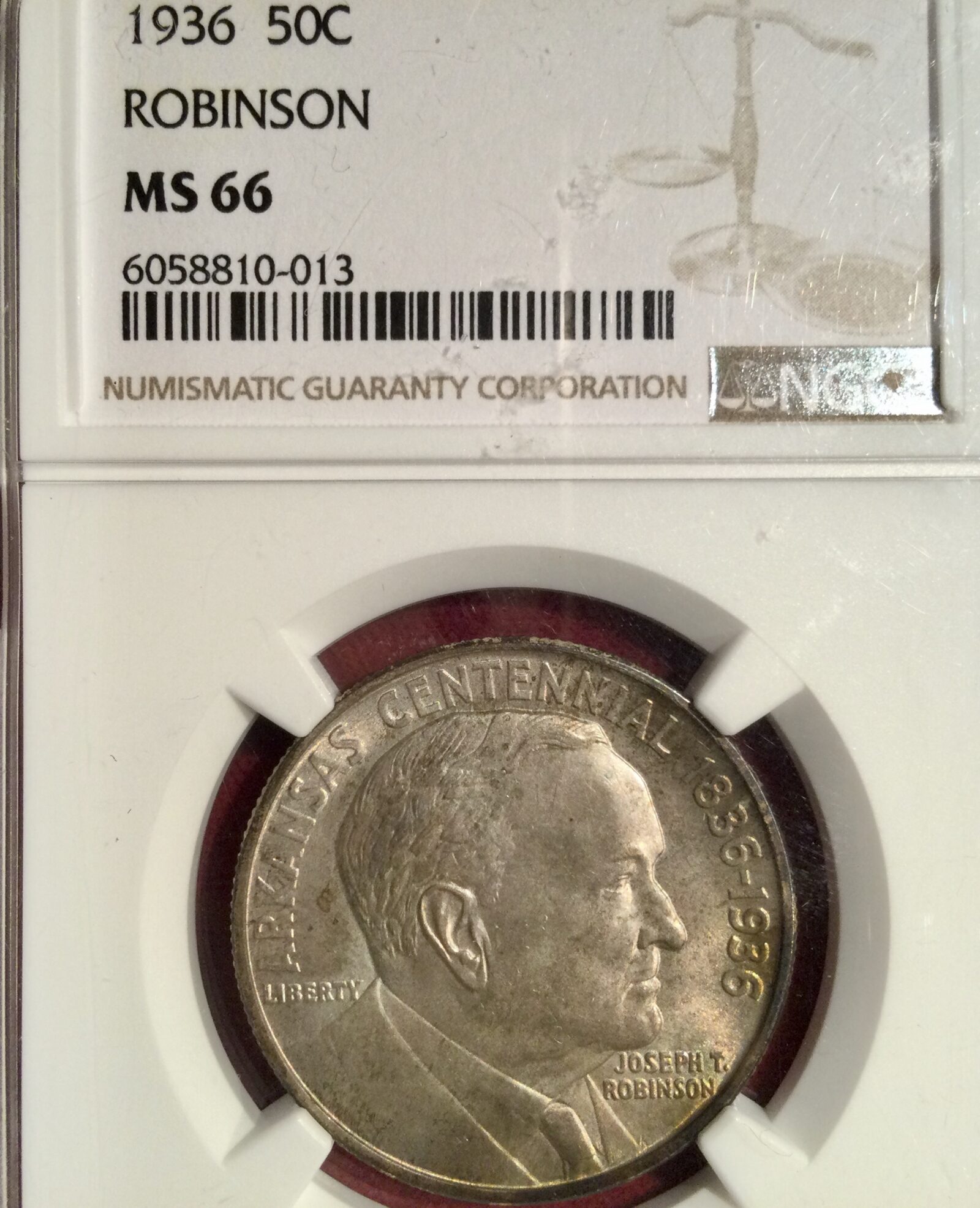 1936 50C "ROBINSON" NGC MS 66
