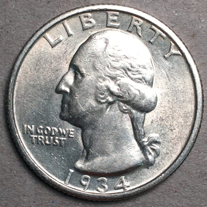 1934 Washington Quarter MS60 Medium Motto