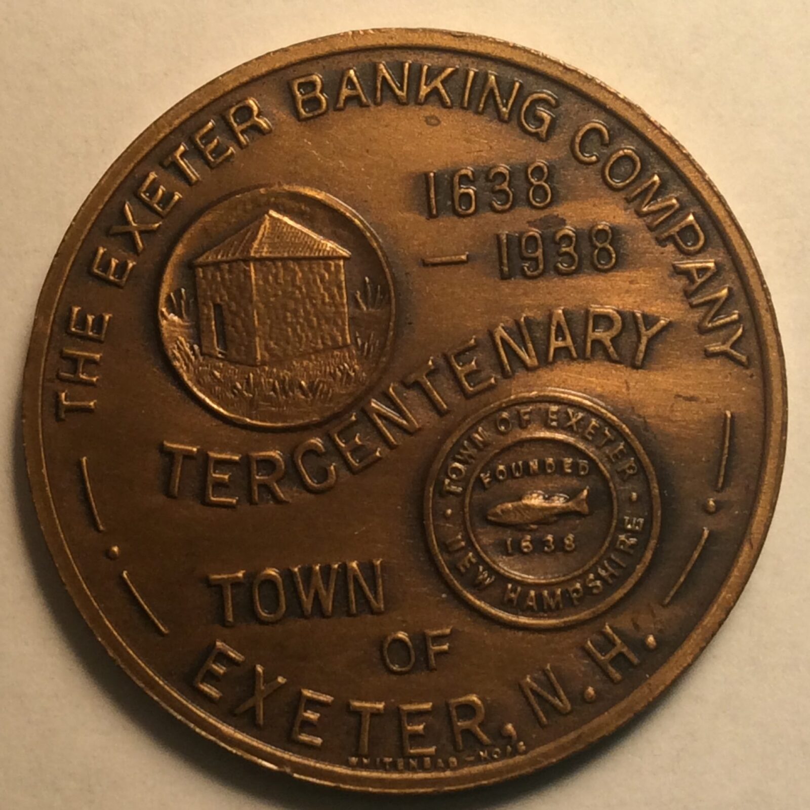 Exter Banking Company Tercentary, 1638-1938 Town Medal Bronze BU - Image 2