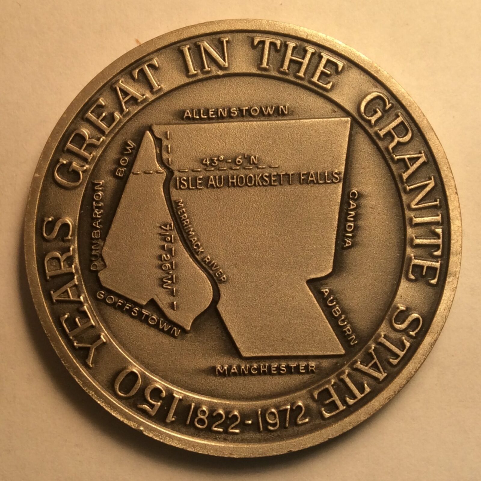 1972 Hooksett NH, Town Medal Sterling Silver BU - Image 2