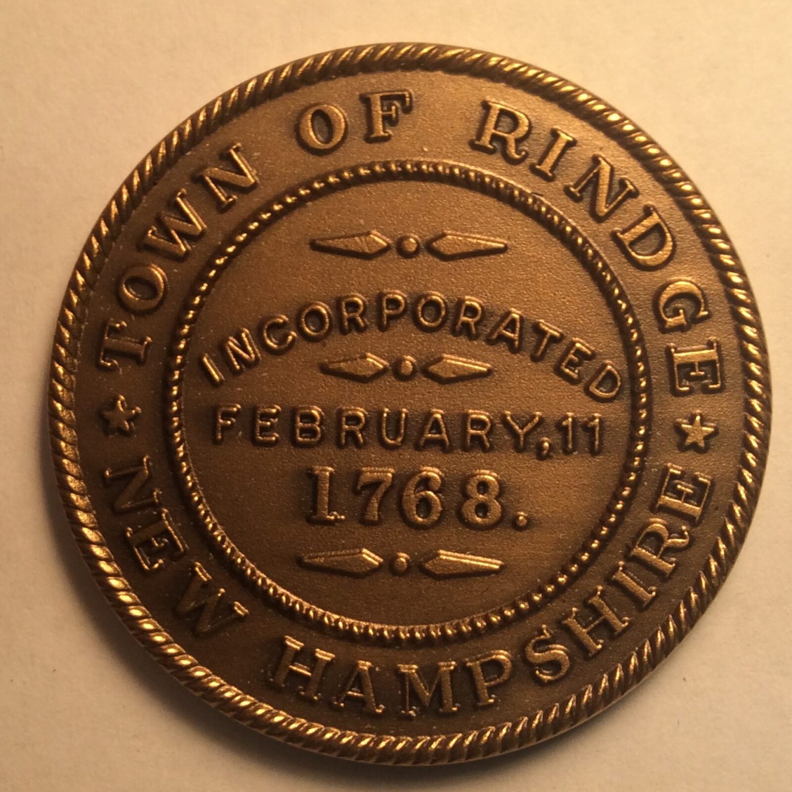 1968 Rindge NH, Town Medal Bronze BU - Image 2