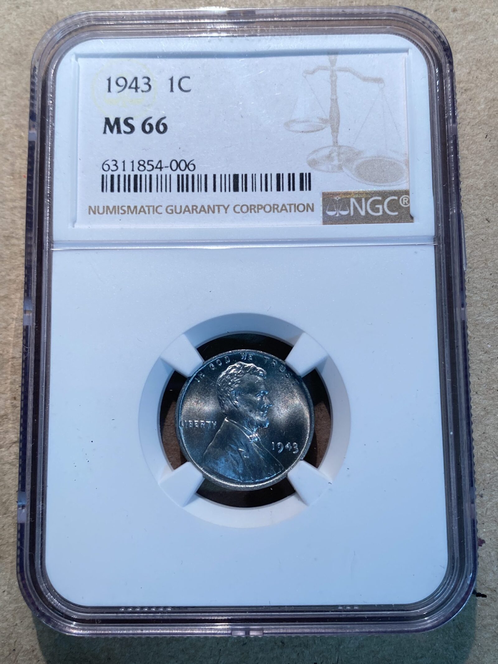 1943 Lincoln Cent NGC MS66