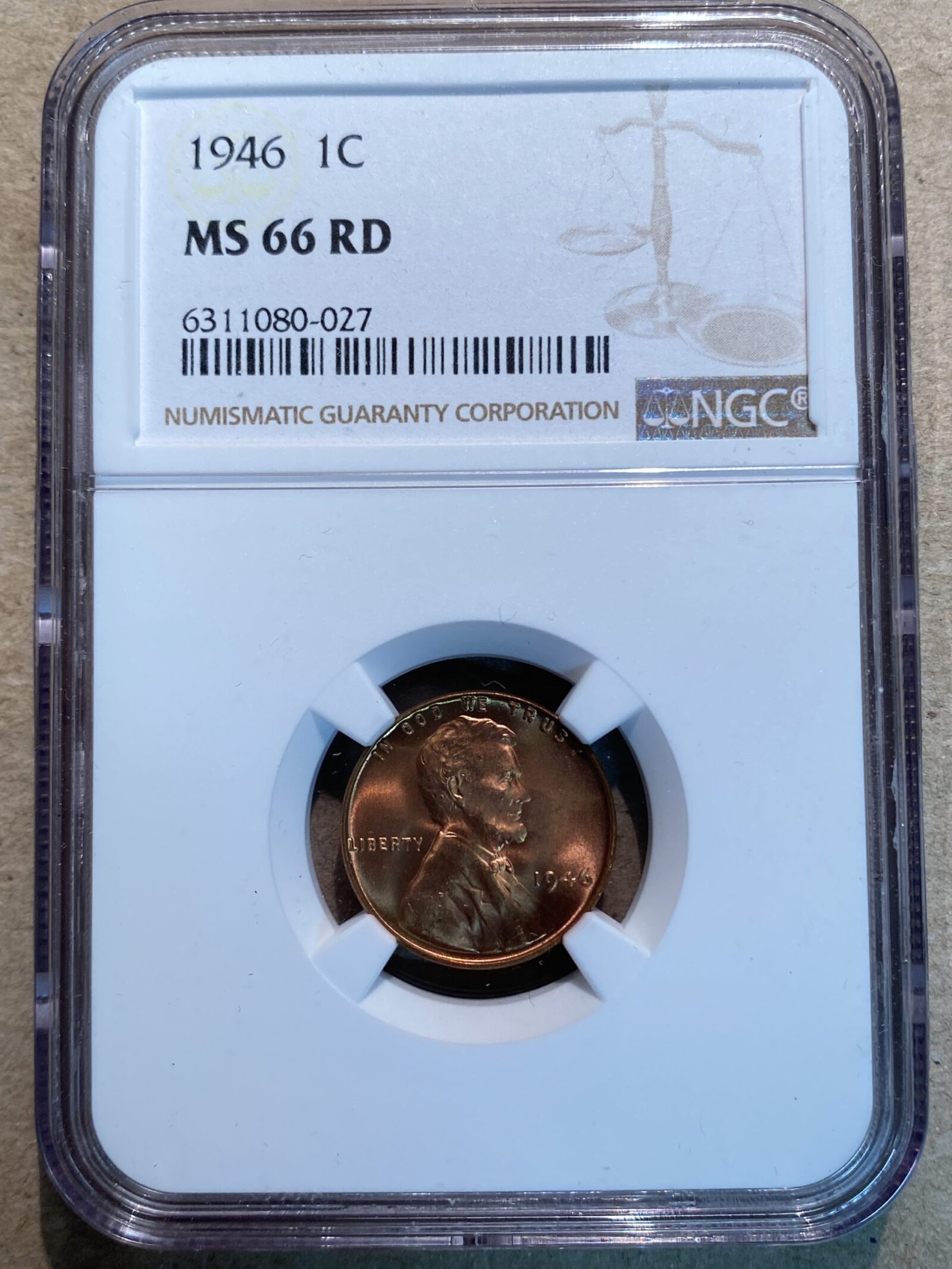 1946 Lincoln Cent NGC MS66 RD