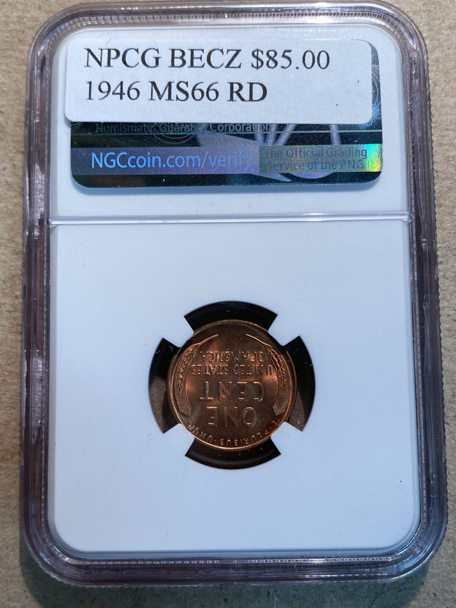 1946 Lincoln Cent NGC MS66 RD - Image 2