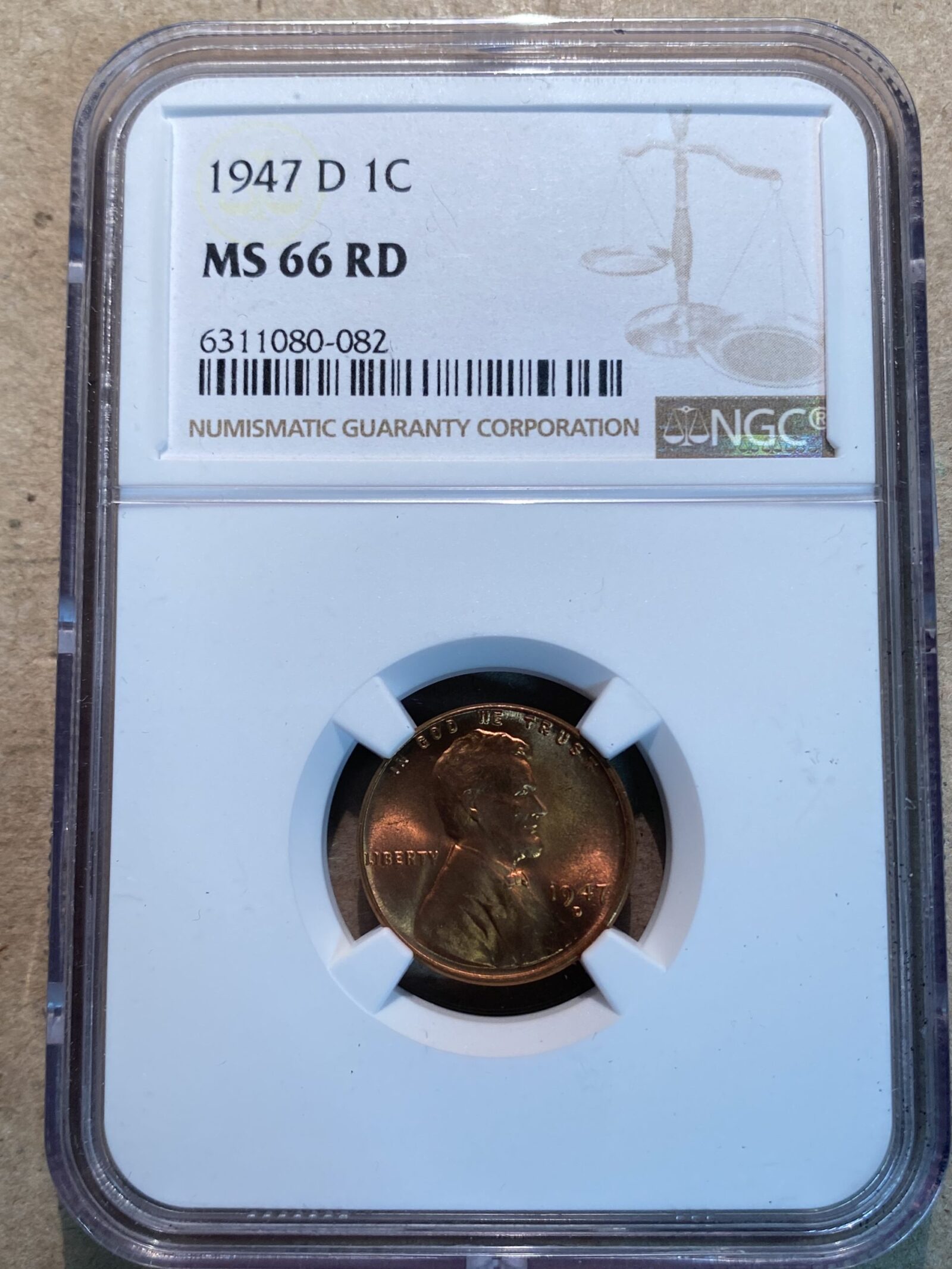 1947-D Lincoln Cent NGC MS66 RD
