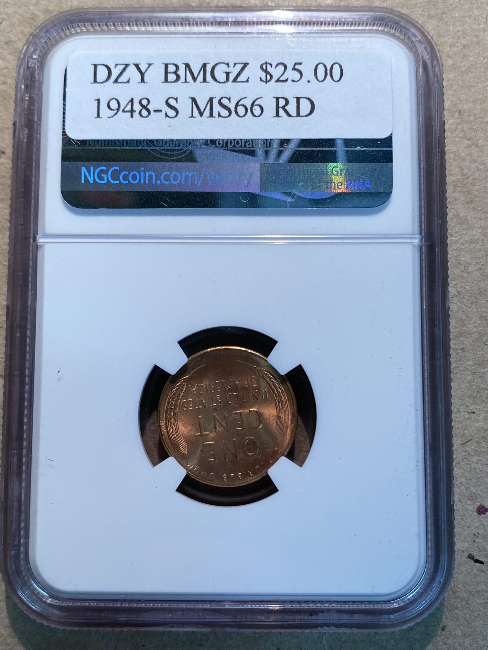 1948-S Lincoln Cent NGC MS66 RD - Image 2