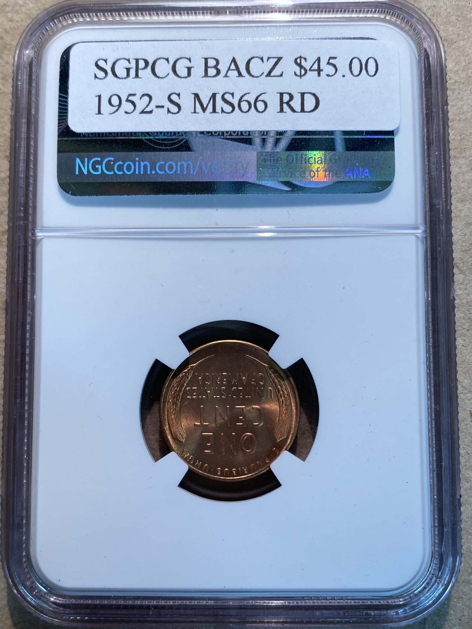 1952-S Lincoln Cent NGC MS66 RD - Image 2