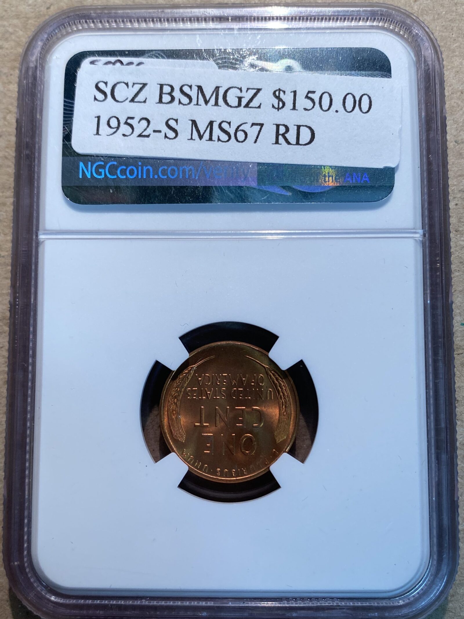 1952-S Lincoln Cent NGC MS67 RD - Image 2