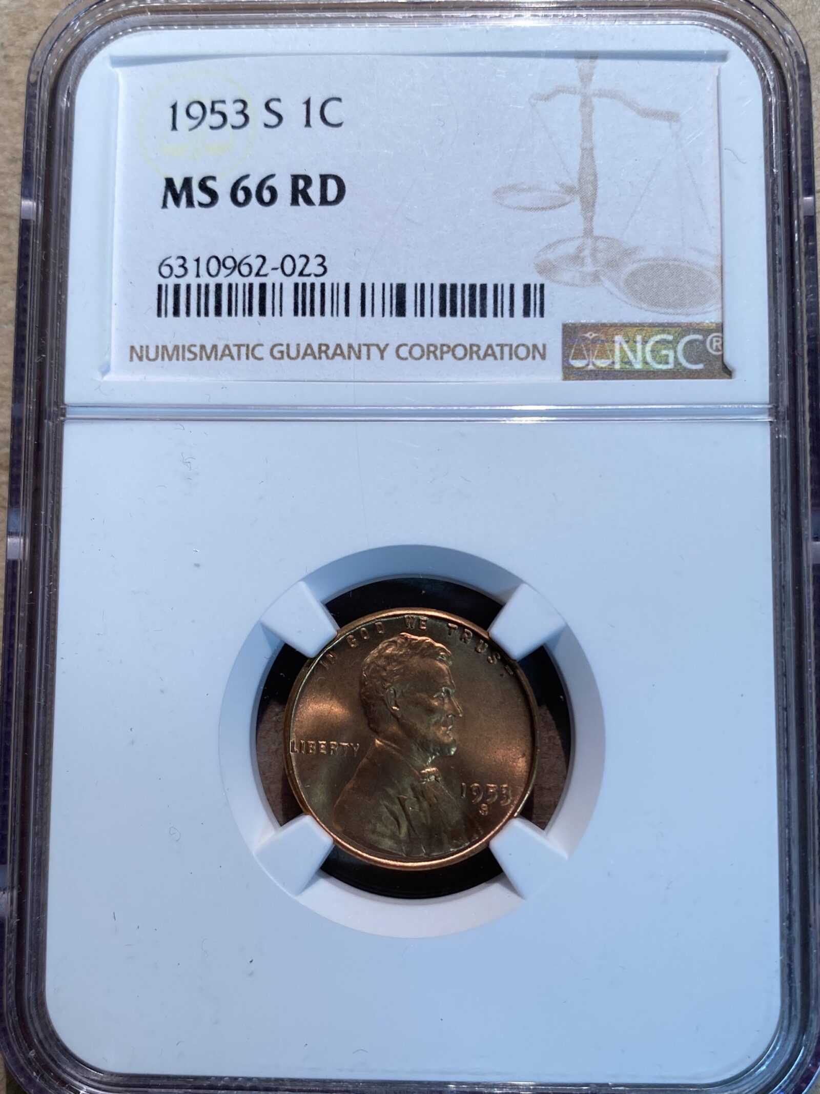 1953-S Lincoln Cent NGC MS66 RD