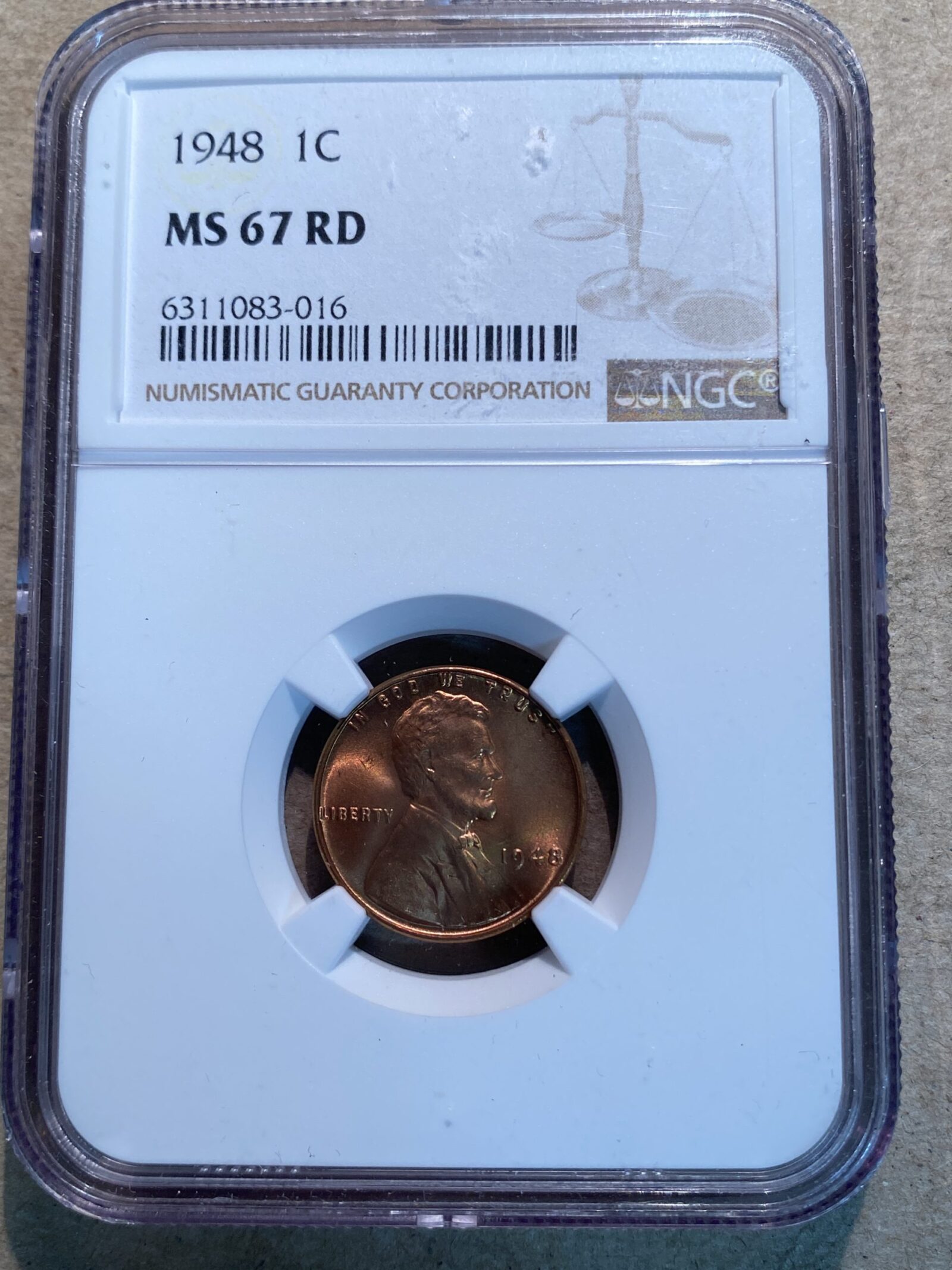 1948 Lincoln Cent NGC MS67 RD