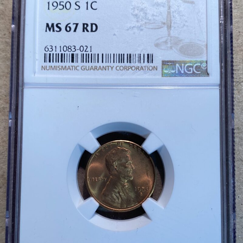 1950-S Lincoln Cent NGC MS67 RD