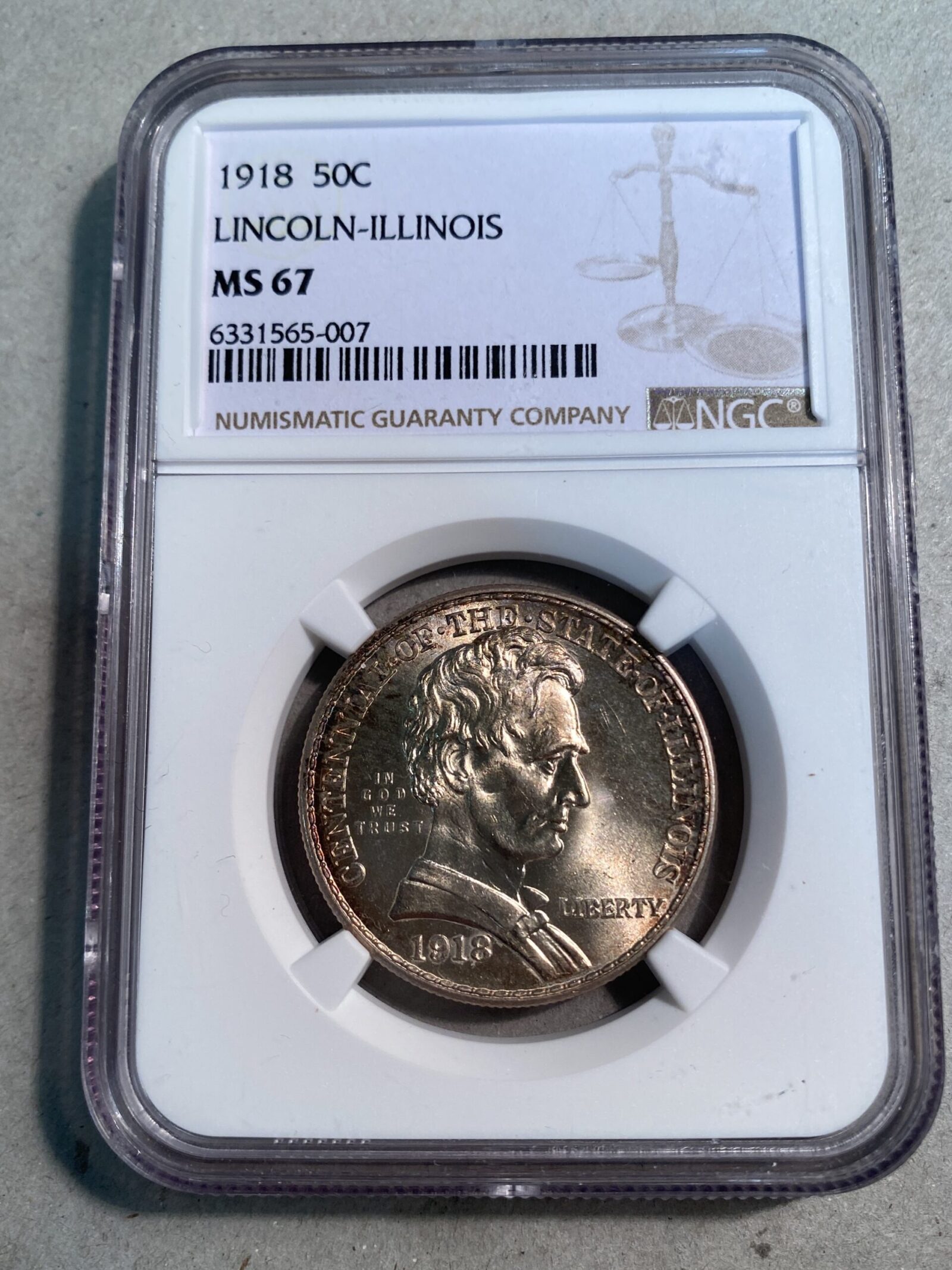 1918 Lincoln/Illinois Commemorative Silver Half Dollar NGC MS67
