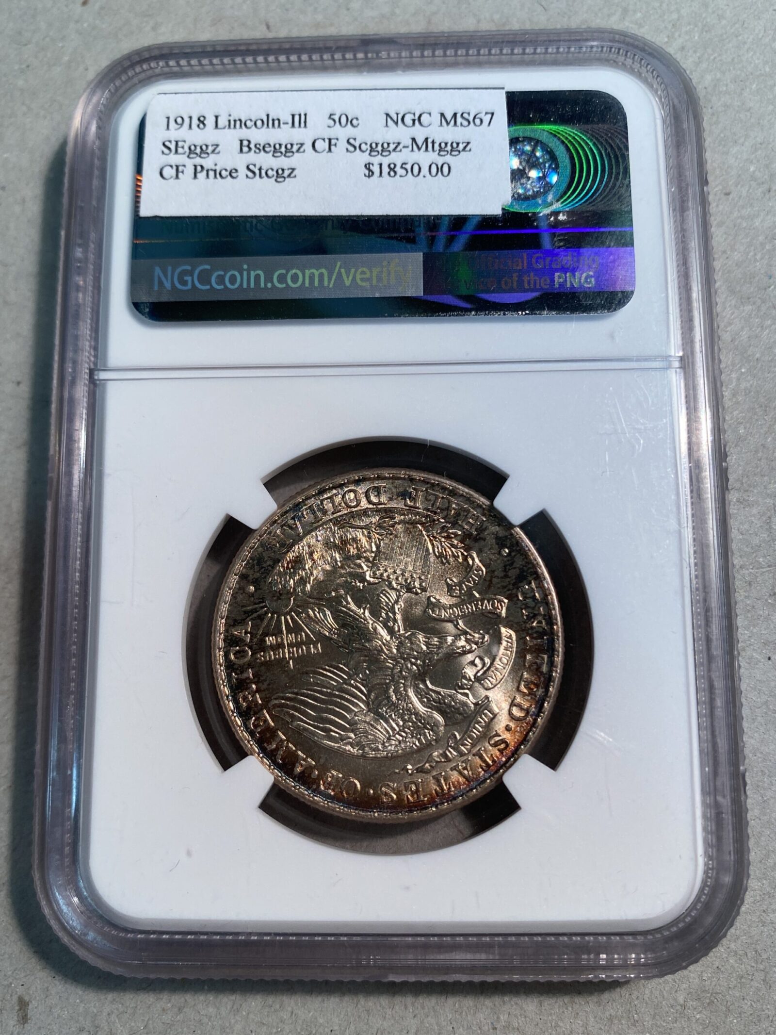 1918 Lincoln/Illinois Commemorative Silver Half Dollar NGC MS67 - Image 2