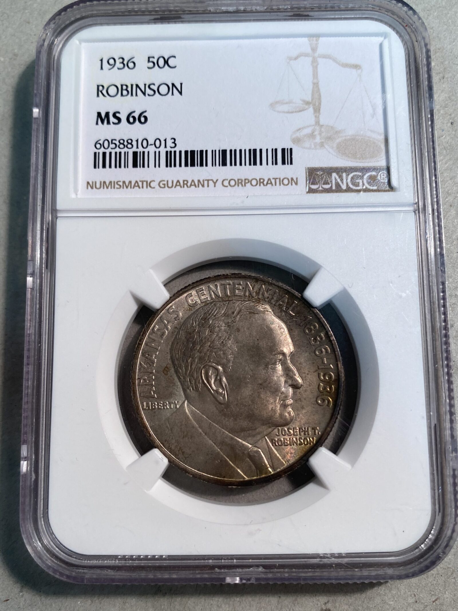 1936 Robinson Commemorative Silver Half Dollar NGC MS66