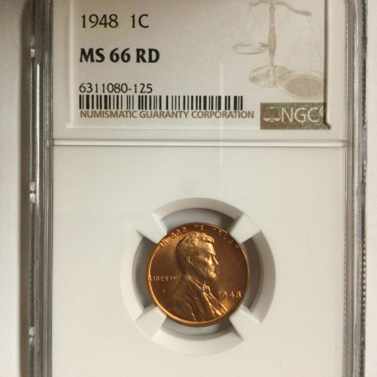 1948 Lincoln Cent NGC MS66 RD