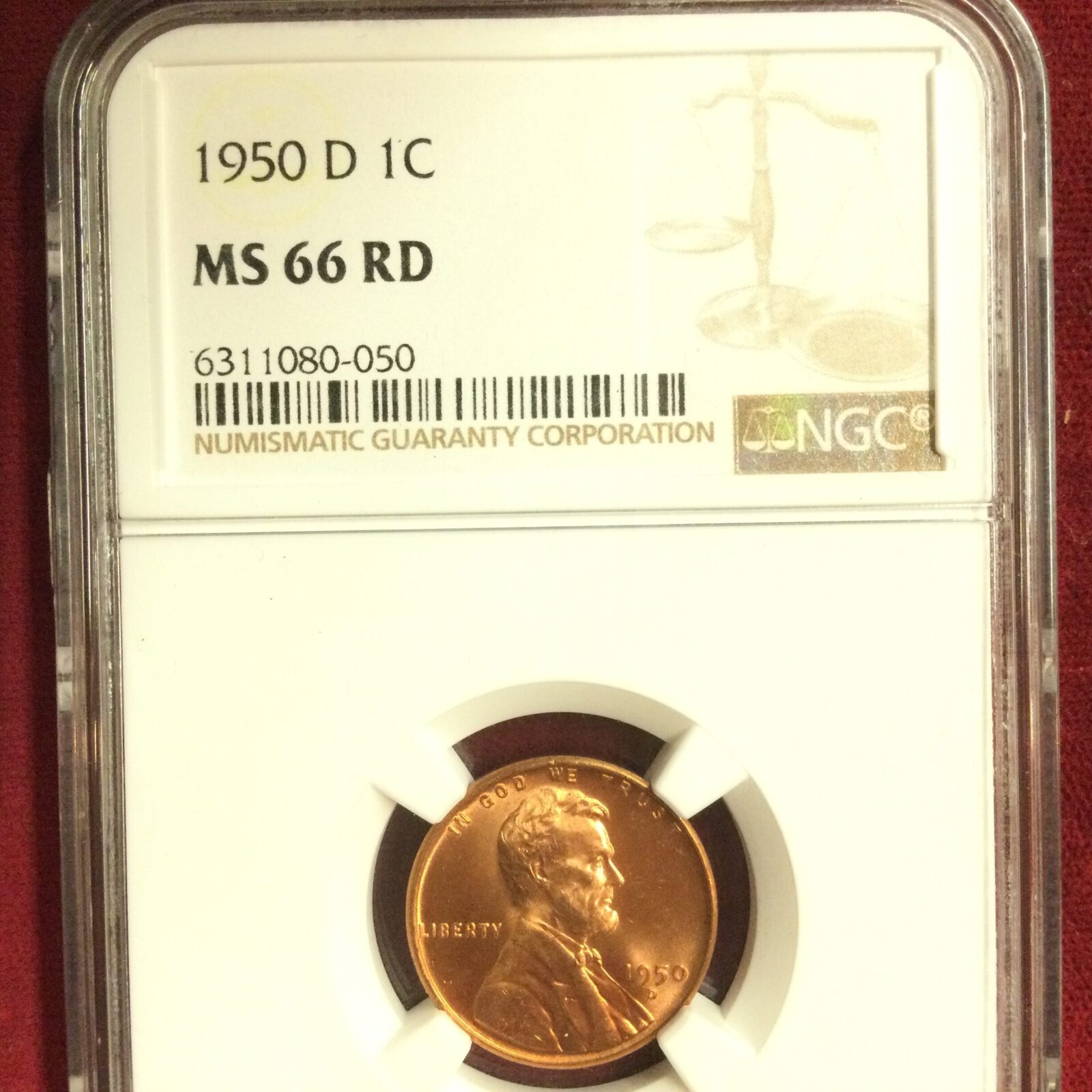 1950-D 1C NGC MS66 RD