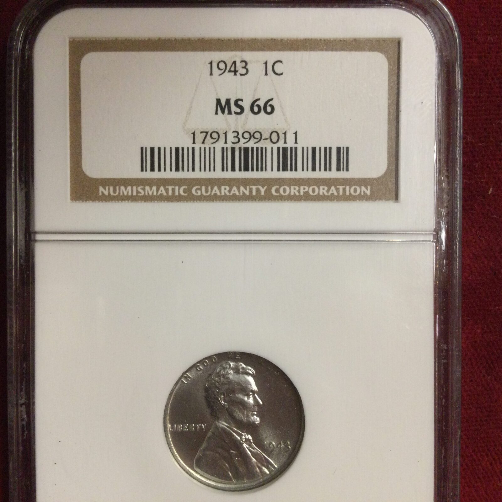1943 Lincoln Cent NGC MS66