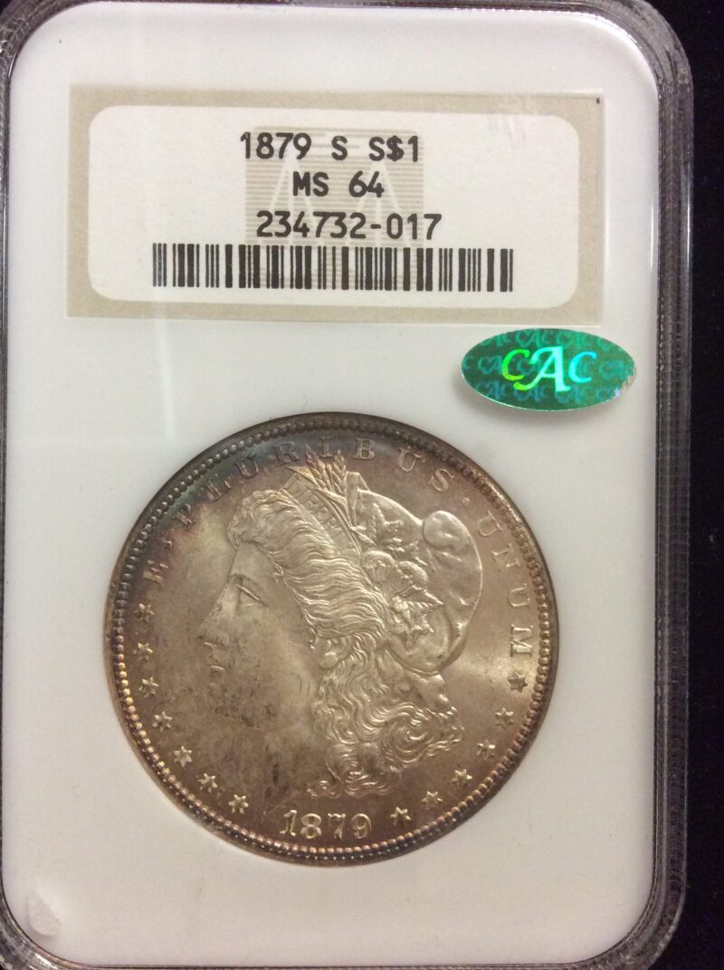 1879-S Morgan Silver Dollar in NGC MS64 Holder with CAC Approval