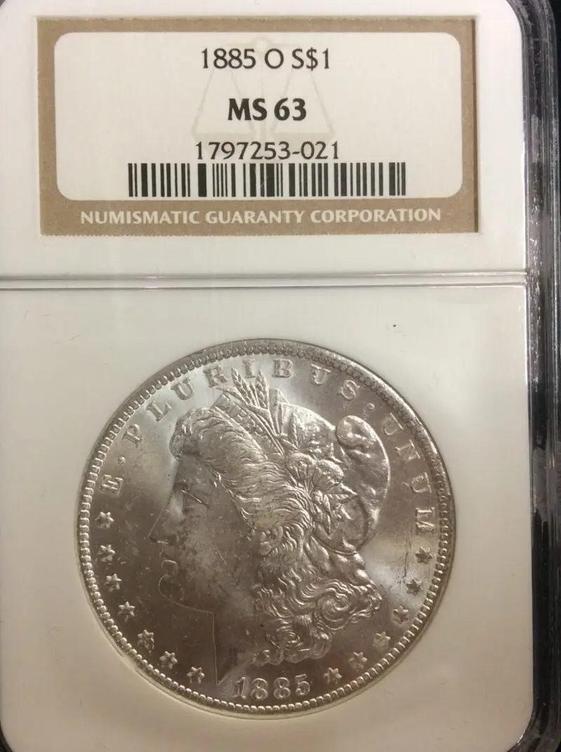 1885-O Morgan Silver Dollar in NGC MS63 Holder