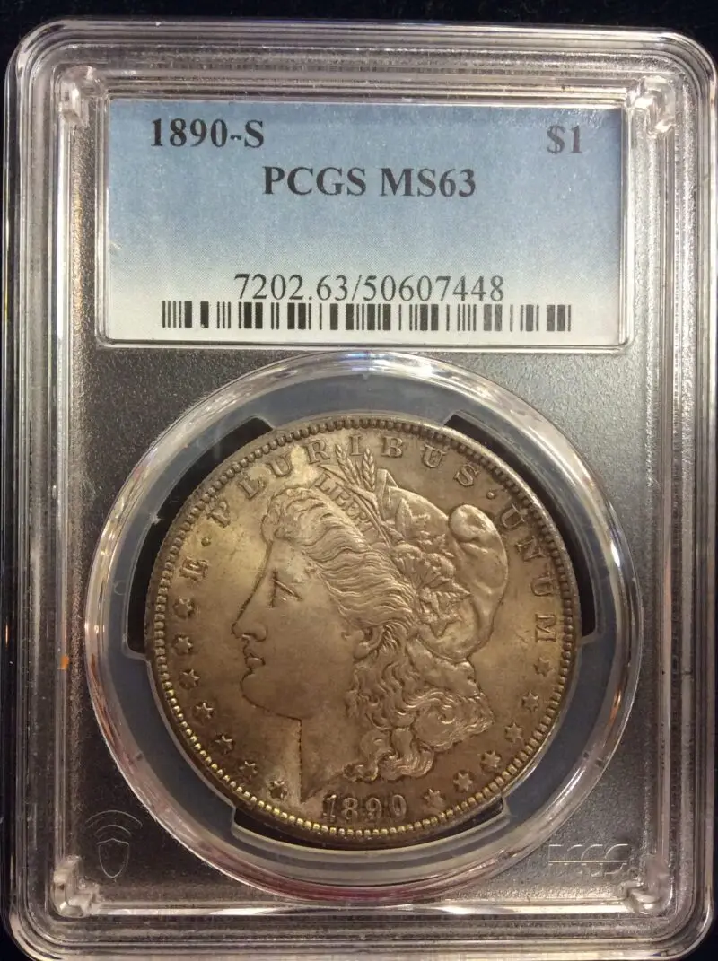 1890-S Morgan Silver Dollar in PCGS MS63 Holder