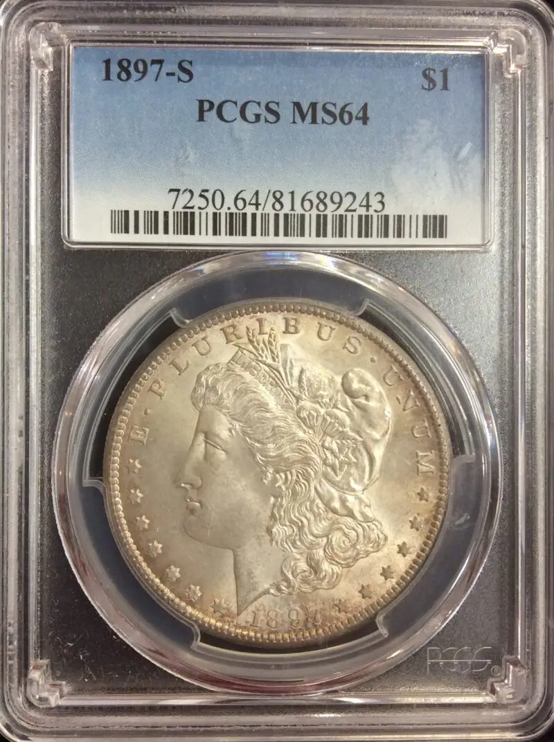 1897-S Morgan Silver Dollar in PCGS MS64 Holder