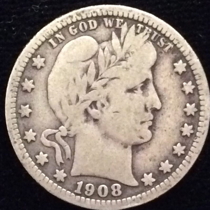 1908-O Barber Quarter in Very Good Condition