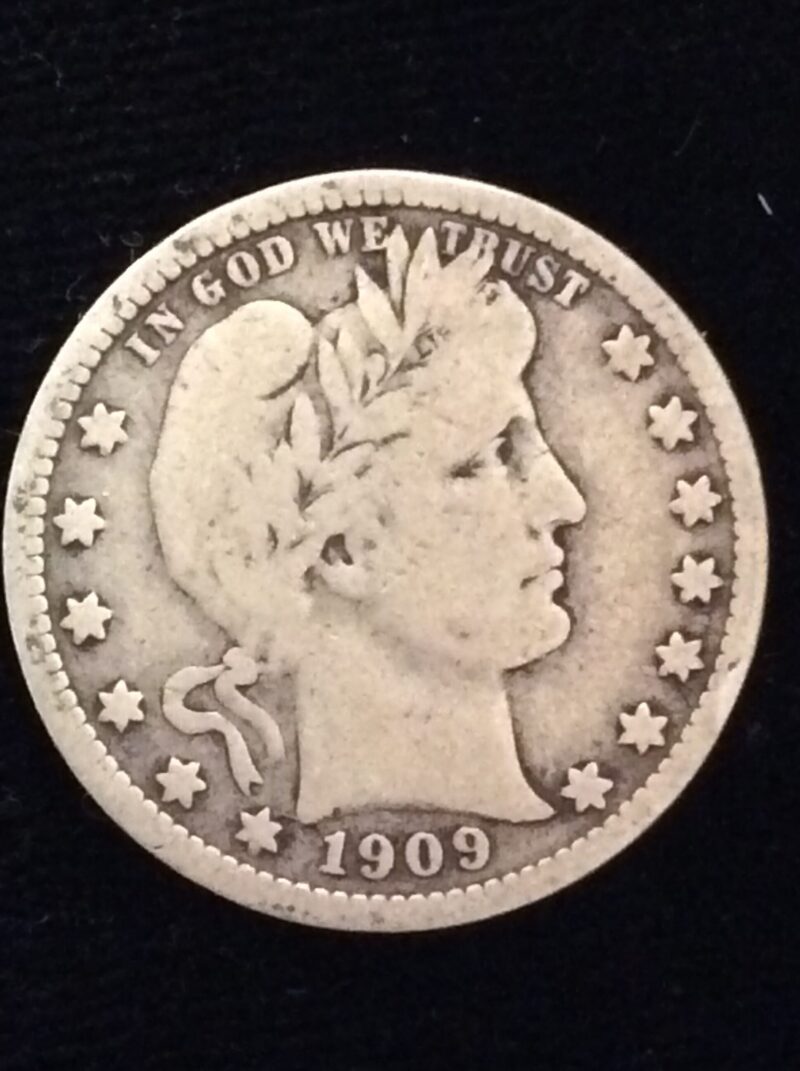 1909-D Barber Quarter in Very Good + Condition