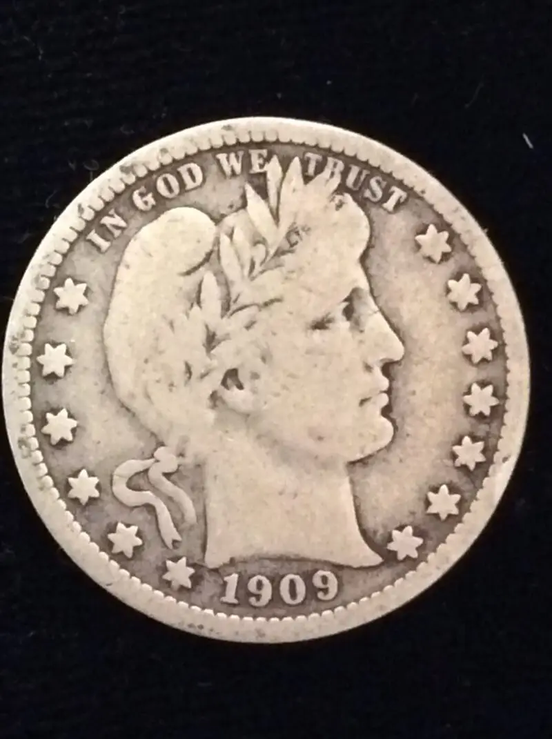 1909-D Barber Quarter in Very Good + Condition