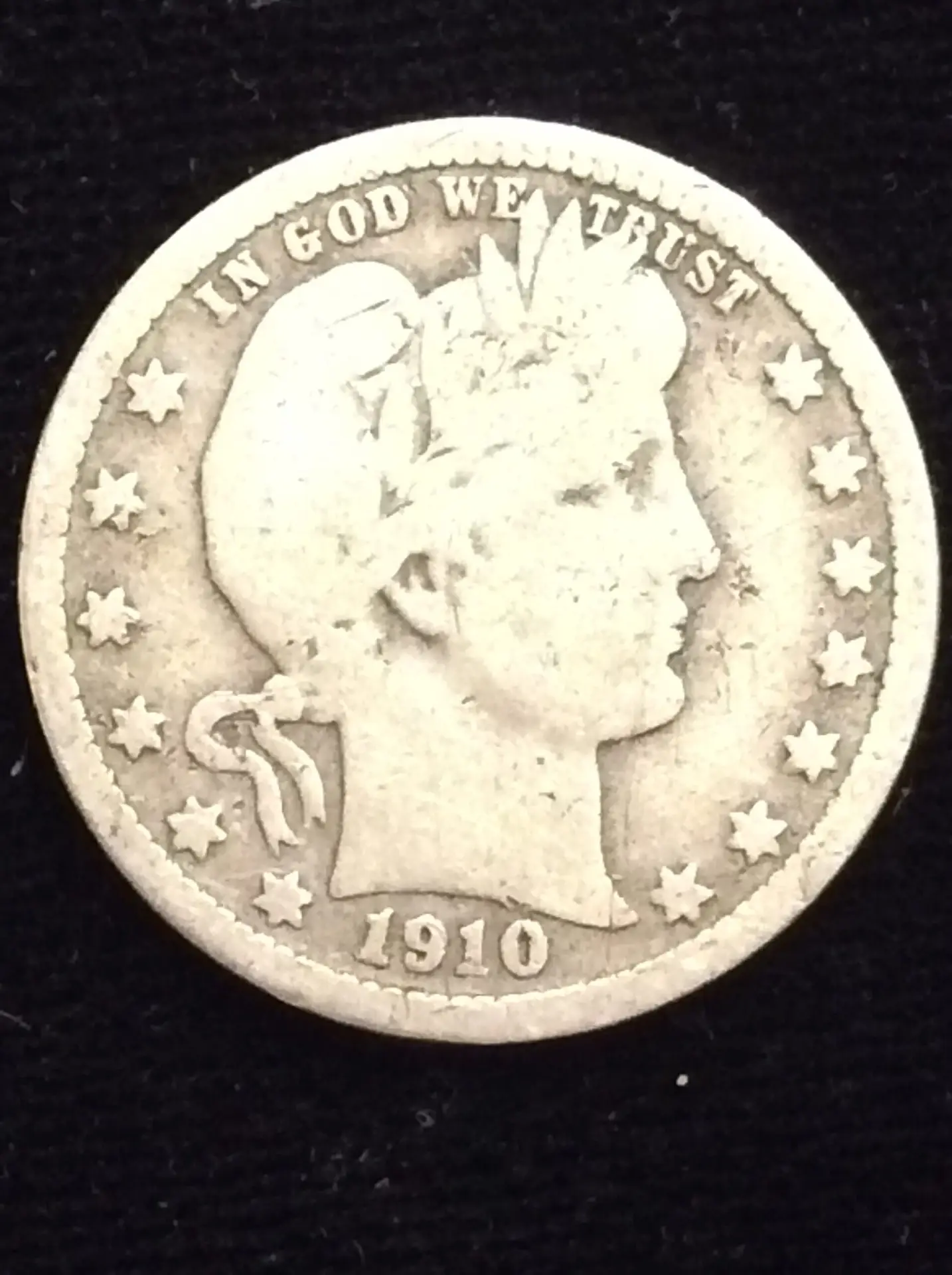 1910-DS Barber Quarter in Good Condition