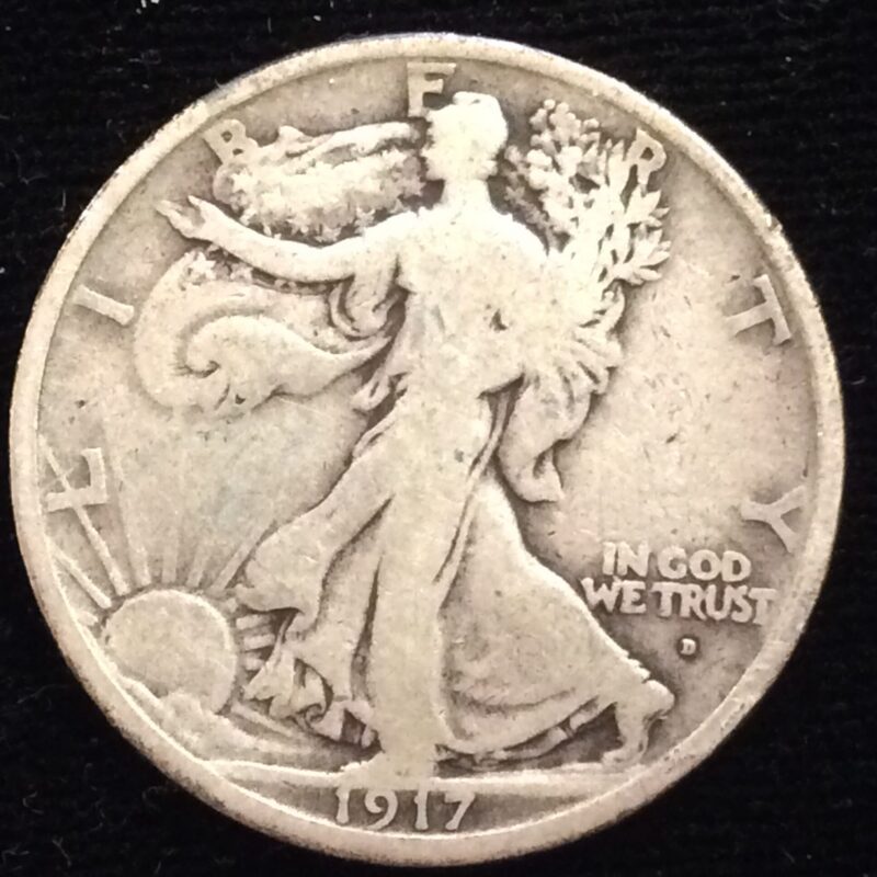 1917-D Walking Liberty Half Dollar (D on Obverse) in Very Good Condition
