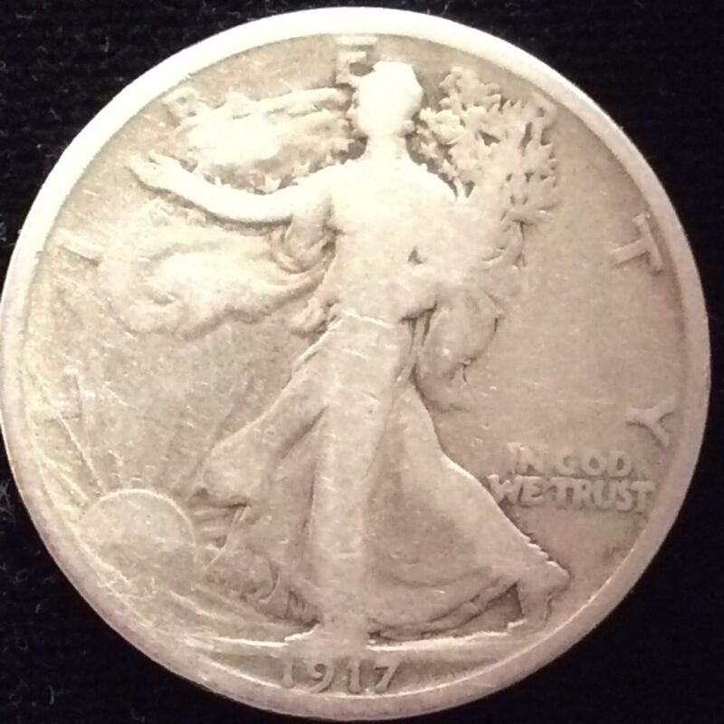 1917-D (Mint Mark on Reverse) Walking Liberty Half Dollar in Very Good Condition