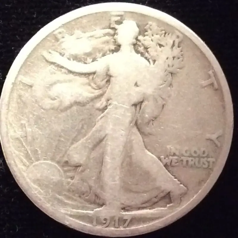 1917-D (Mint Mark on Reverse) Walking Liberty Half Dollar in Very Good Condition