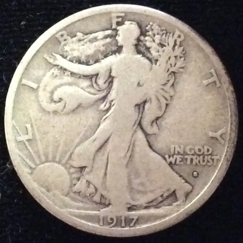 1917-S (Mint Mark on Obverse) Walking Liberty Half Dollar in Fine Condition