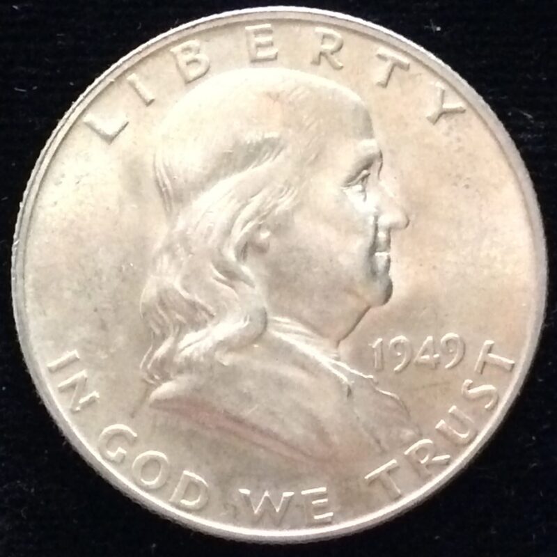 1949-D Franklin Half Dollar in MS64 BU Condition with Full Bell Lines