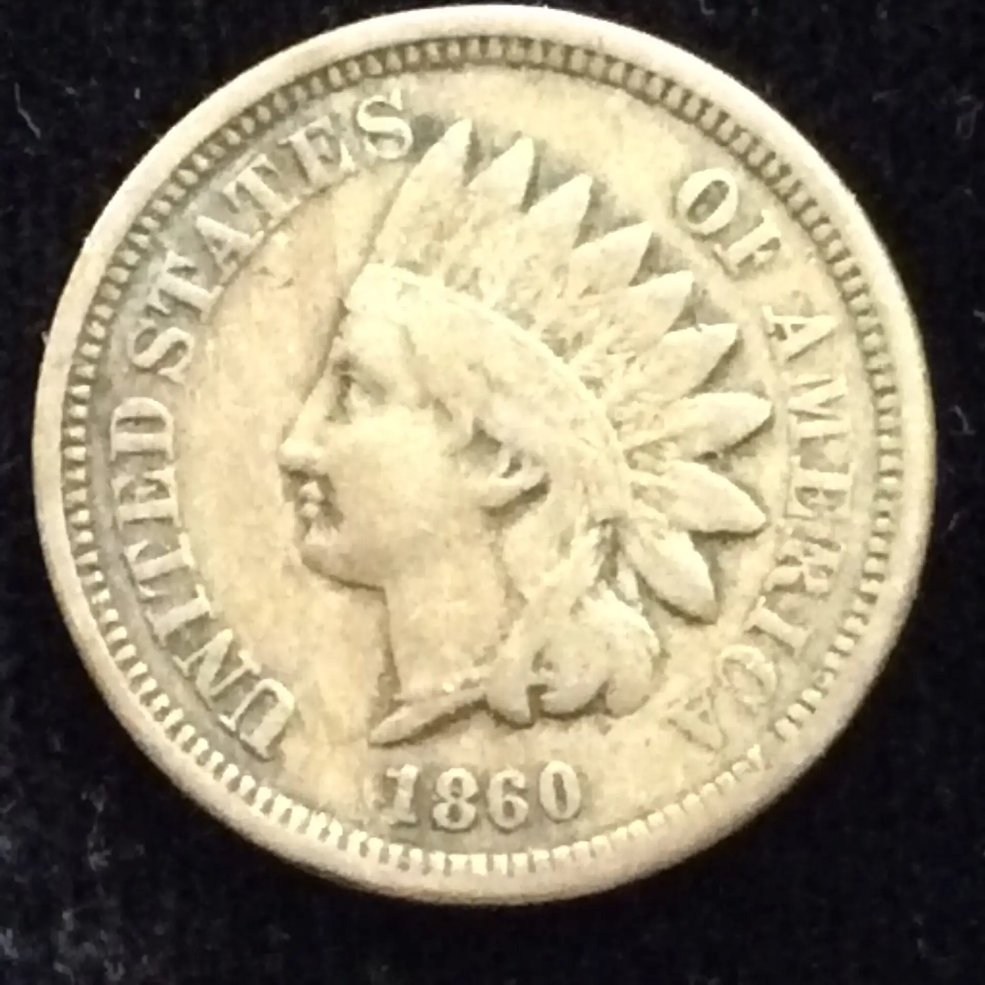 1860 Copper Nickel Indian Head Cent w/pointed bust in Fine Condition